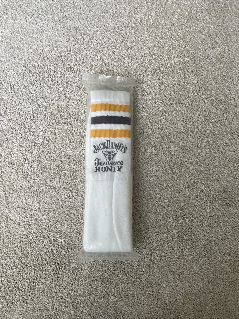 Jack Daniels White, Yellow & Black Striped Athletic Crew Socks
